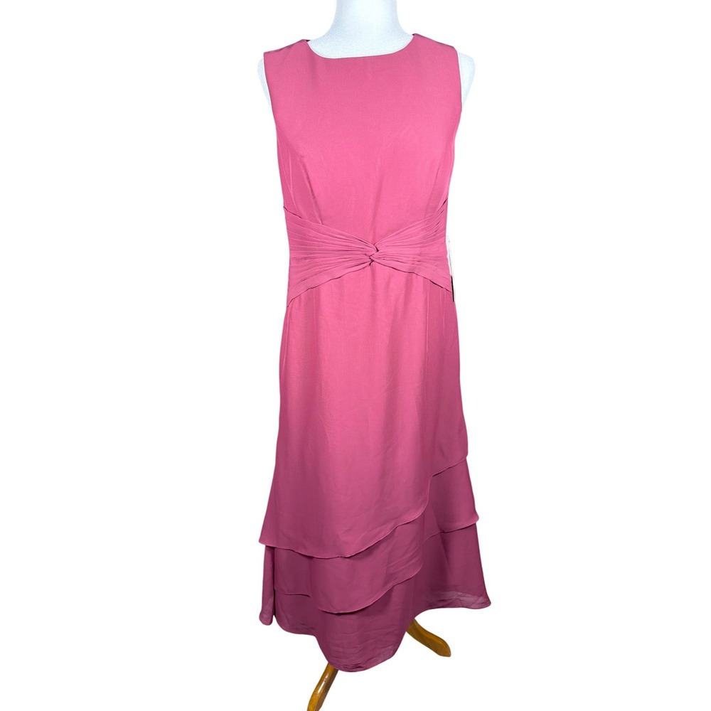 Lavetir‎ Rose Pink Sleeveless Tiered Chiffon Formal Gown Dress New